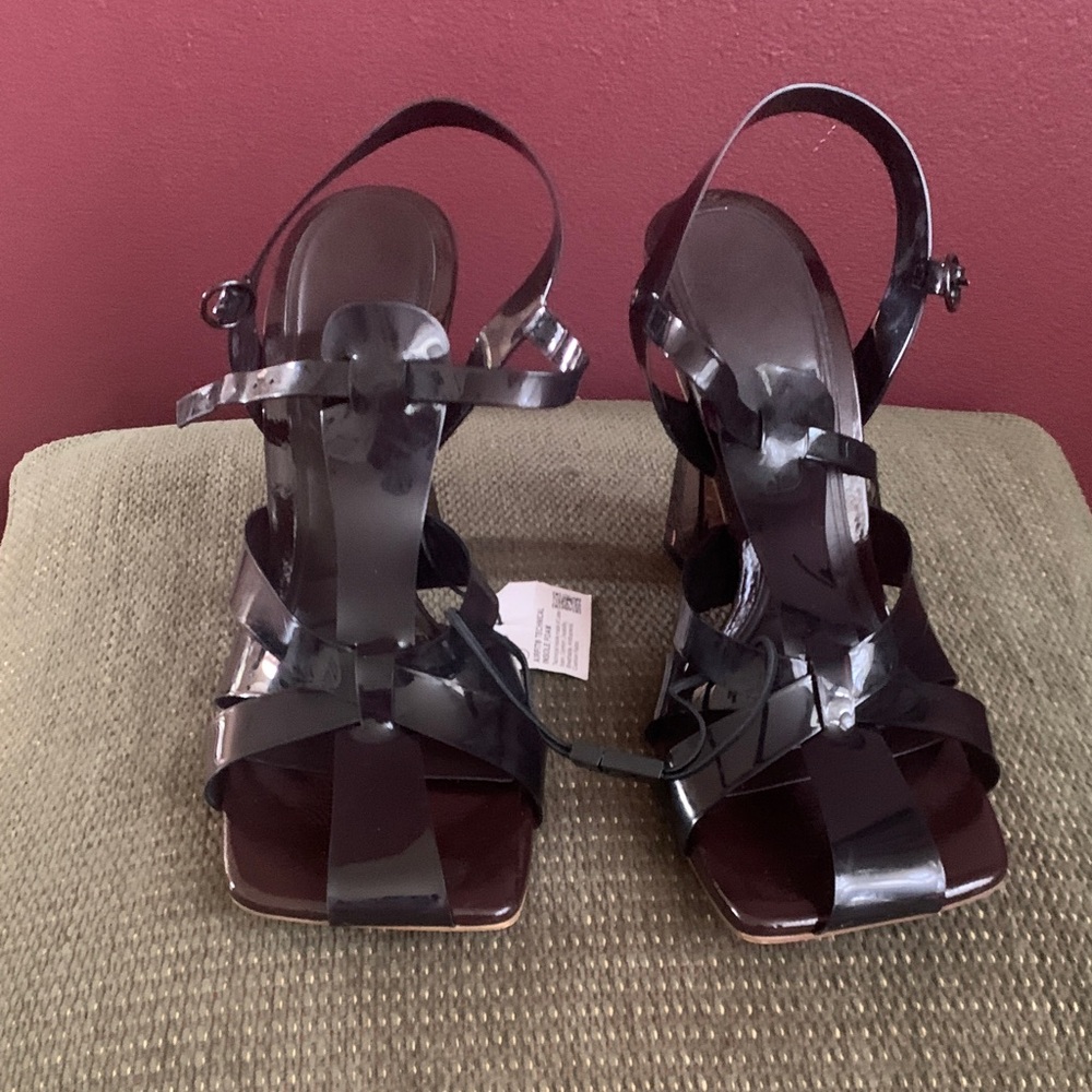 Zara Vinyl Expresso Brown Strappy Heels